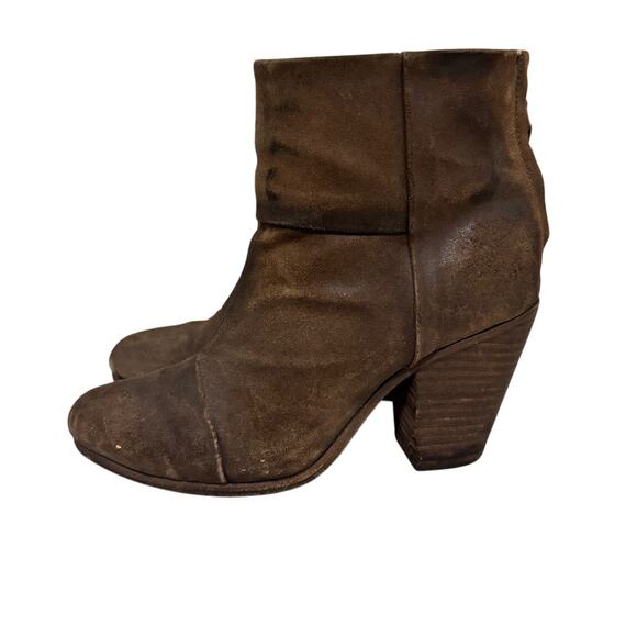 Rag & Bone Brown Suede Heeled Ankle Boots Womens 8.5 Distressed Zip Booties - Picture 3 of 9